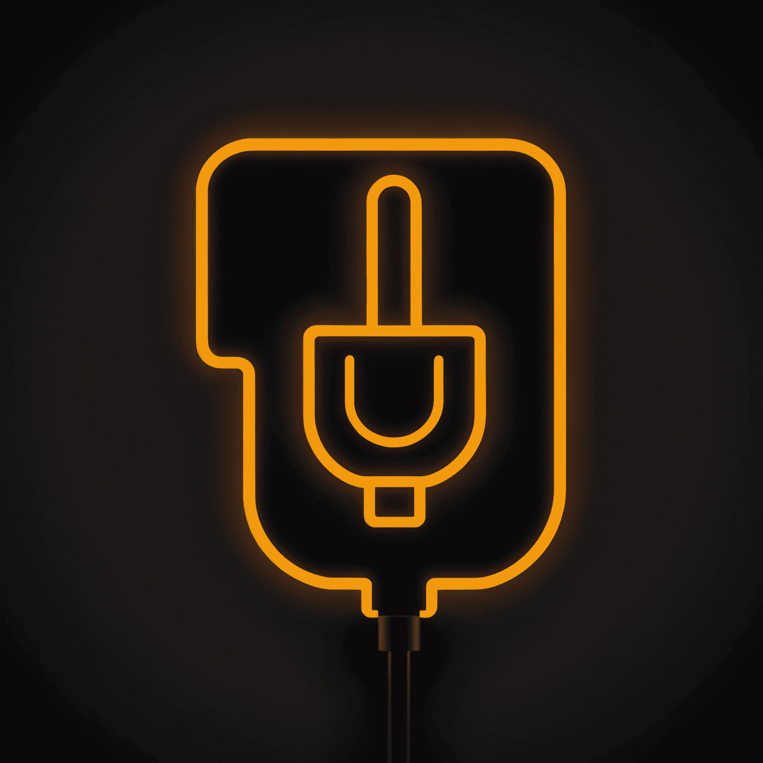 MBH Power Rentals Logo - A stylized power plug icon in neon orange on a deep matte black background