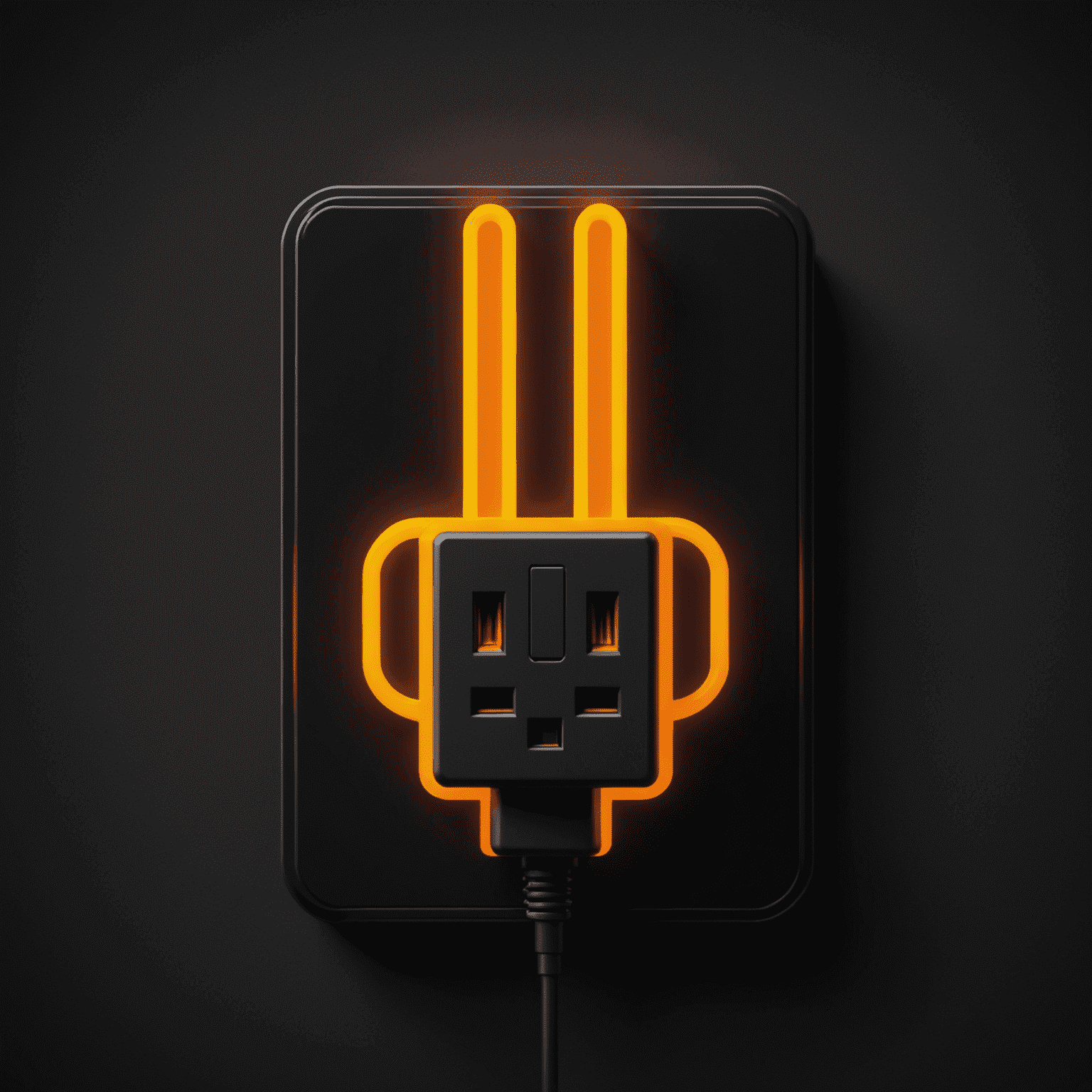 MBH Power Rentals Logo - A stylized power plug icon in neon orange on a deep matte black background