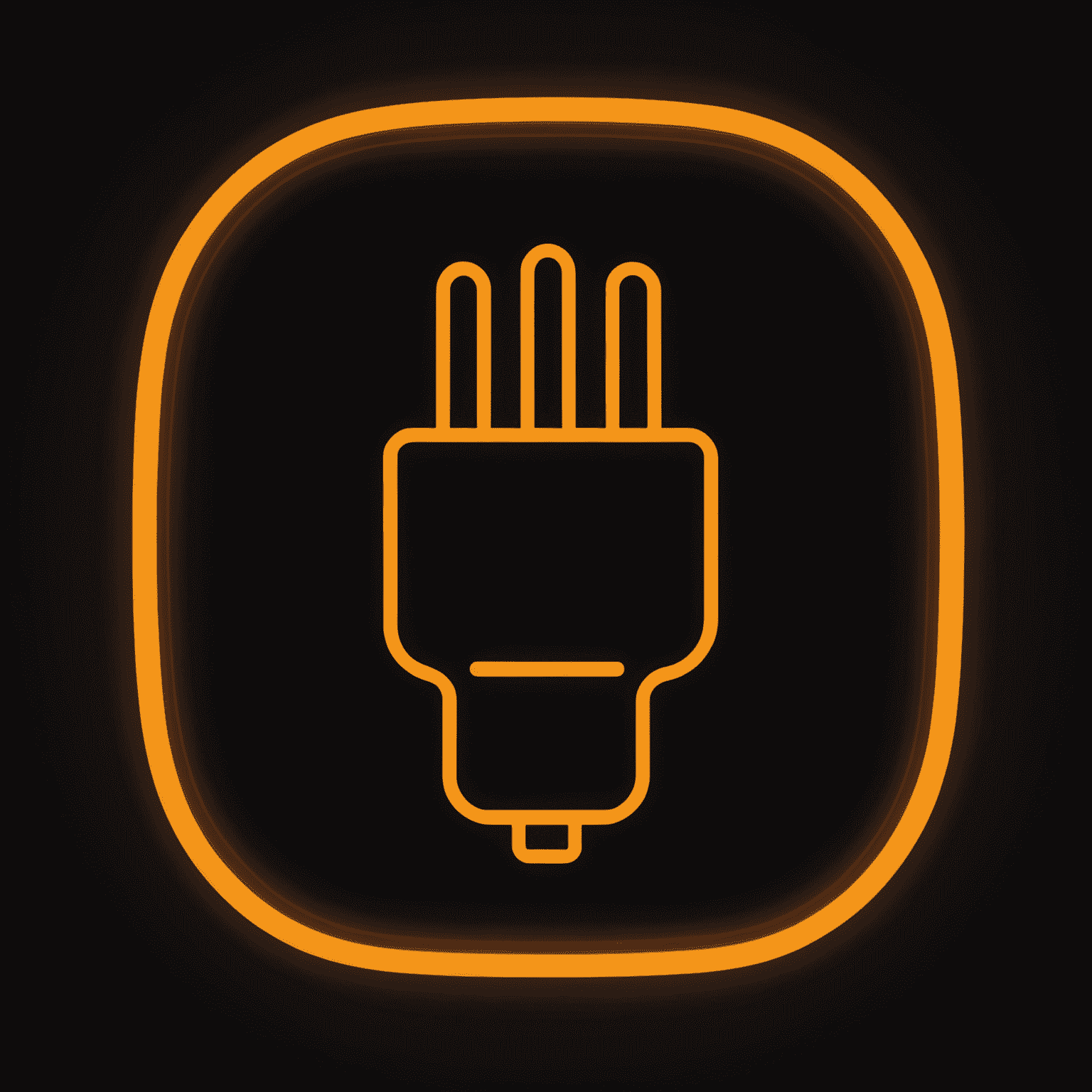 MBH Power Rentals Logo - A stylized power plug icon in neon orange on a deep matte black background