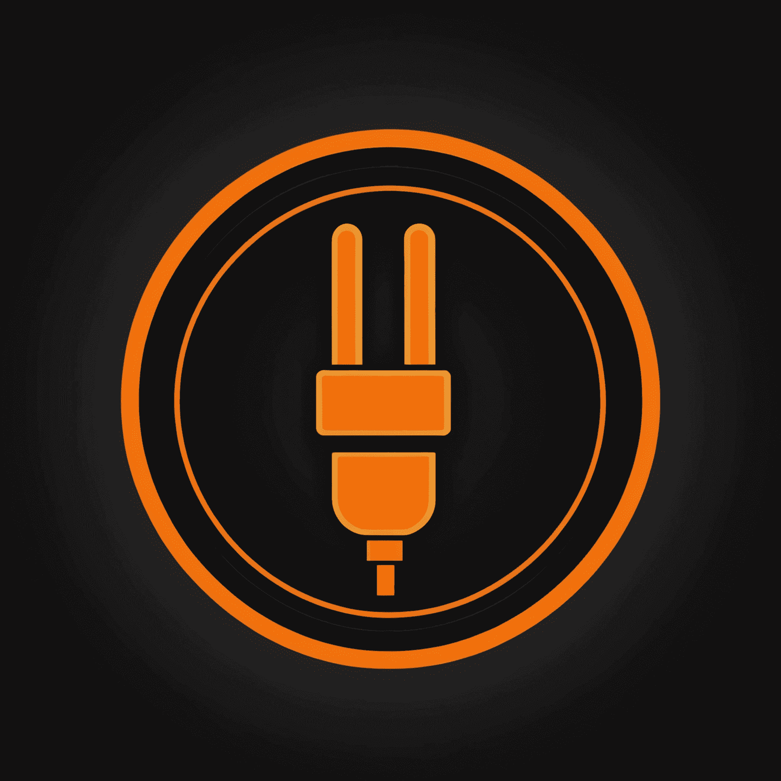MBH Power Rentals Logo - A stylized power plug icon in neon orange on a deep matte black background