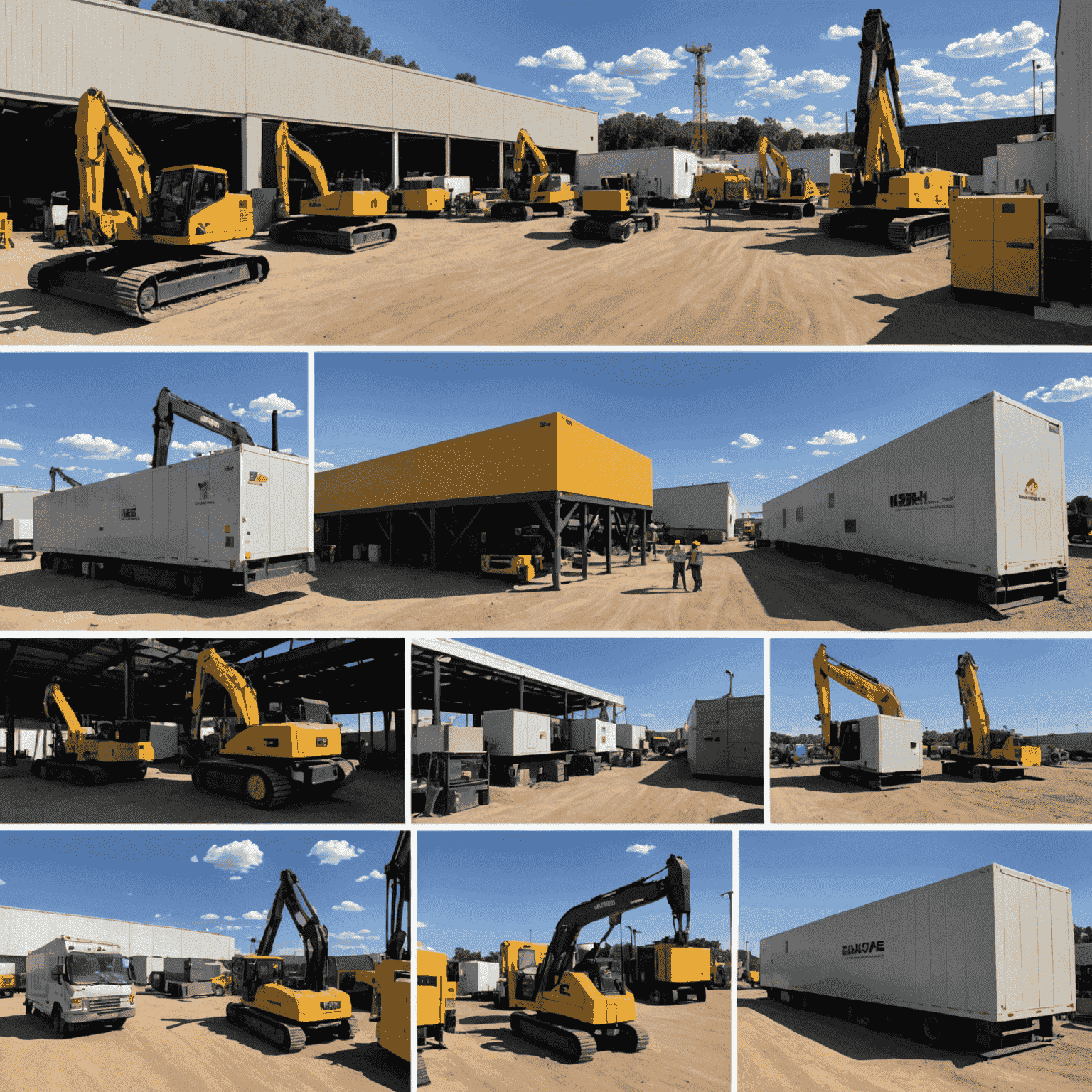 A collage showing various industrial applications of MBH Power Rentals generators: a construction site, a music festival, a manufacturing plant, and an emergency response scenario.